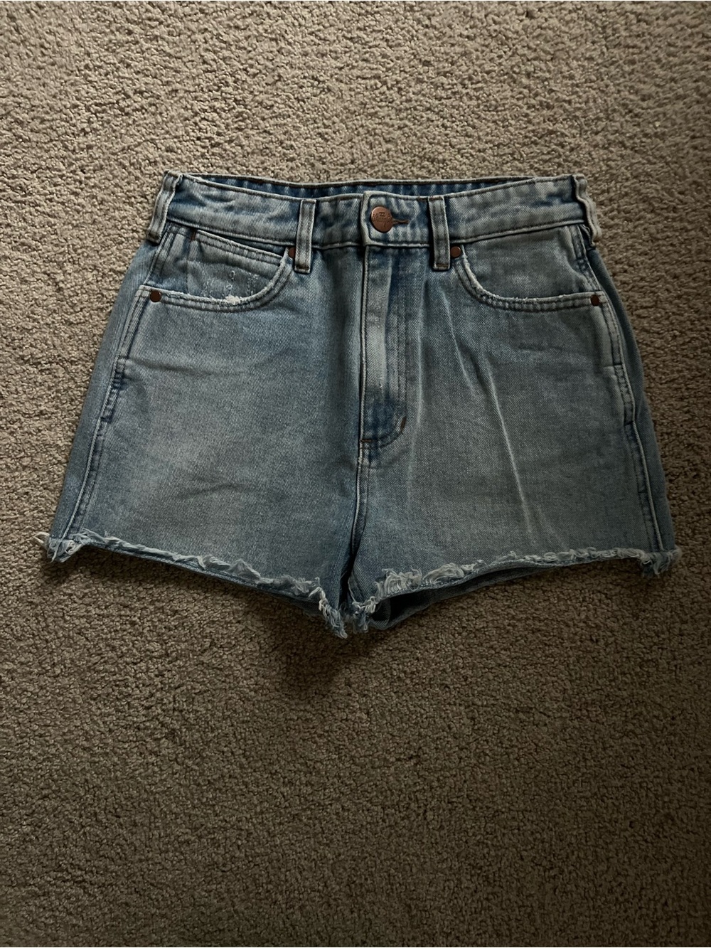 Wrangler Faded Blue High-Waist Frayed Hem Denim Shorts
